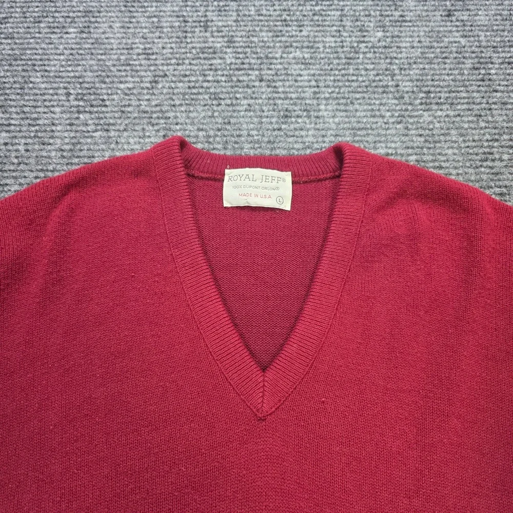Vintage Royal Jeff V-Neck Sweater Men's L Burgundy Red Dupon Orlon Made in USA
